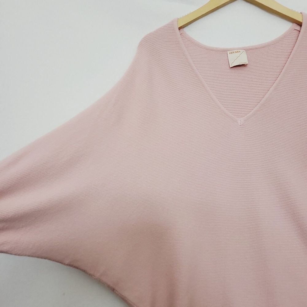Kerisma Ryu Ribbed V Neck Dolman Batwing Sleeve Sweater Pink Womens Size S/M